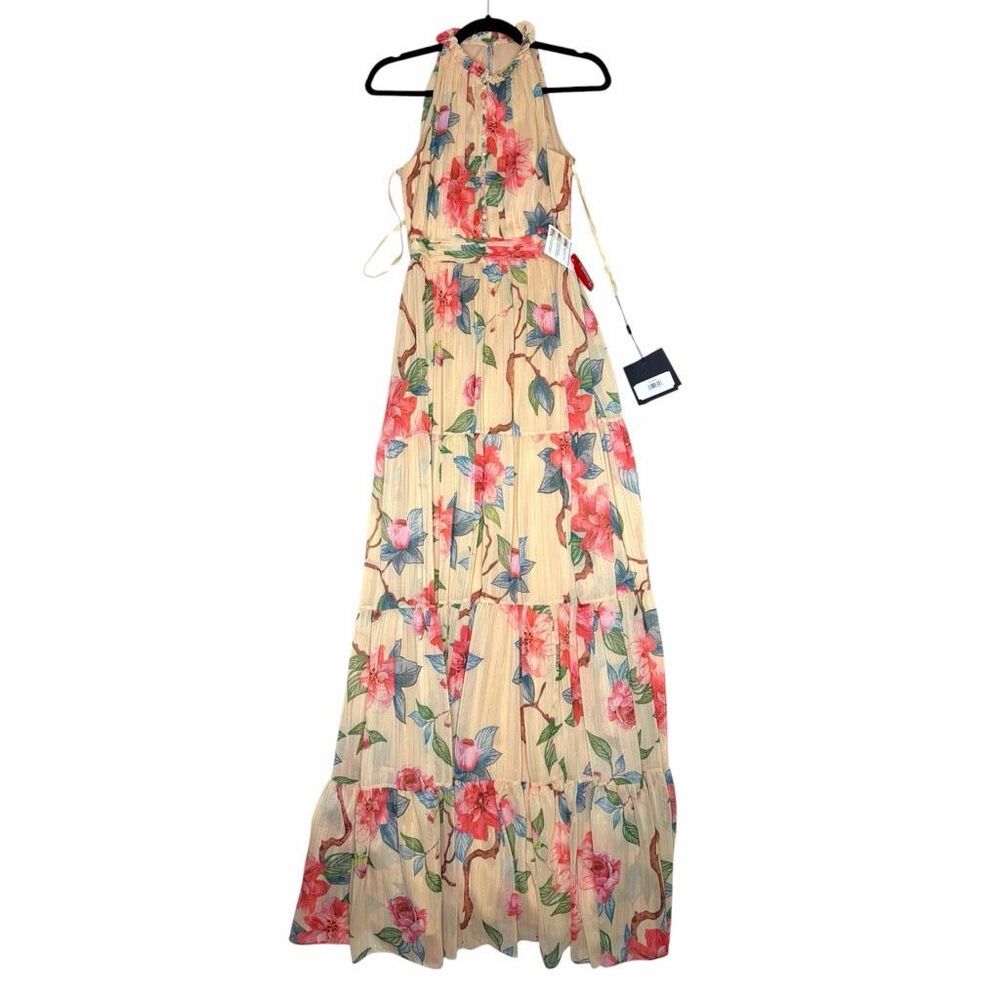 NEW Mac Duggal Ieena 70203 Floral Halter Maxi Gown Size 2 - Picture 2 of 14